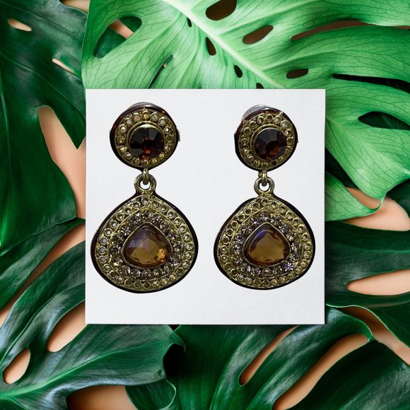 Ethnic danglers with amber stone & gold stones - Picture 1 of 2